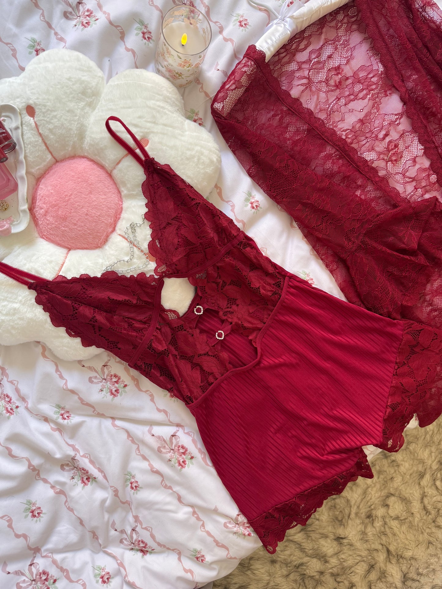 Ensemble Combishort & kimono en dentelle