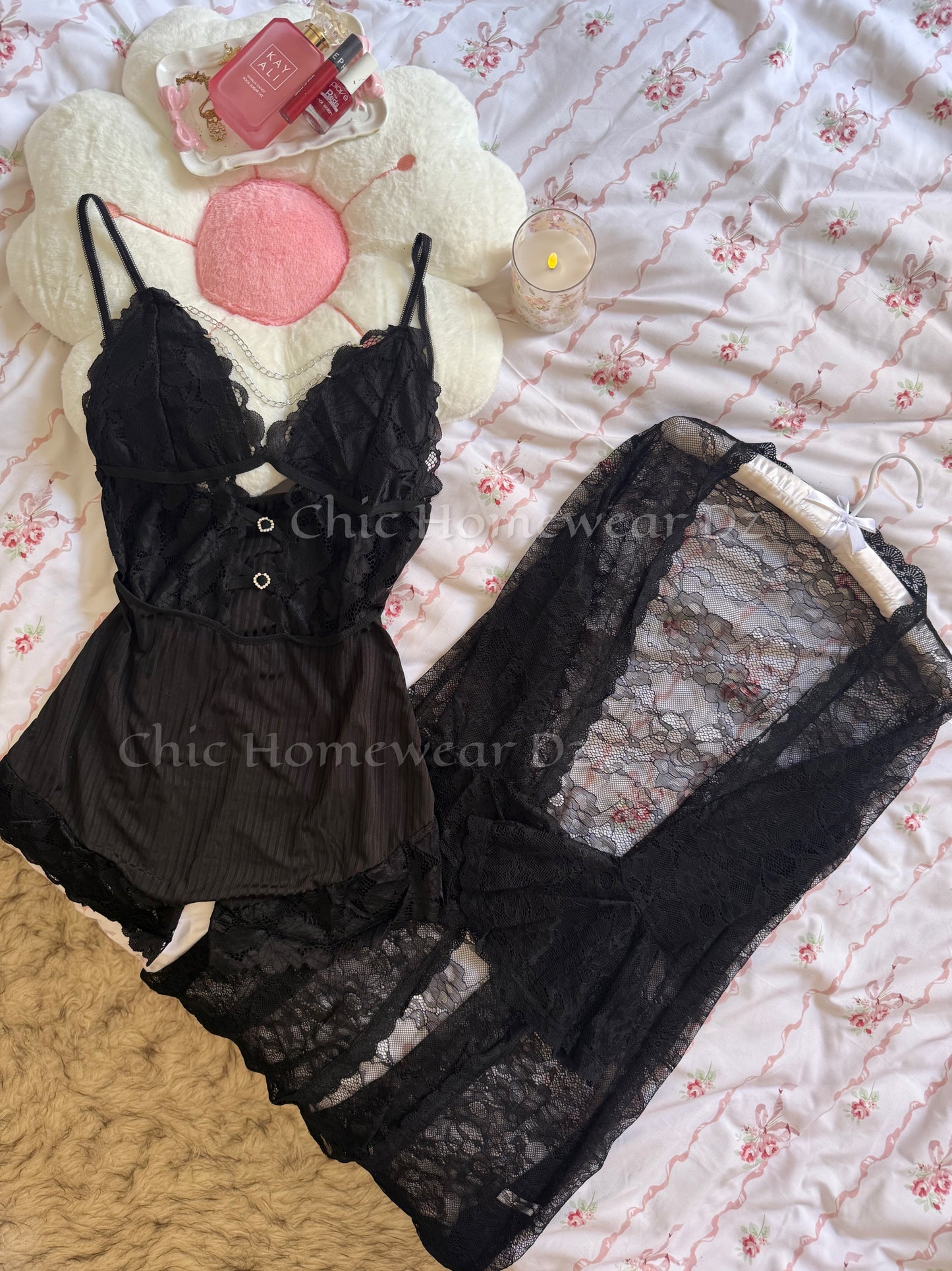 Ensemble Combishort & kimono en dentelle
