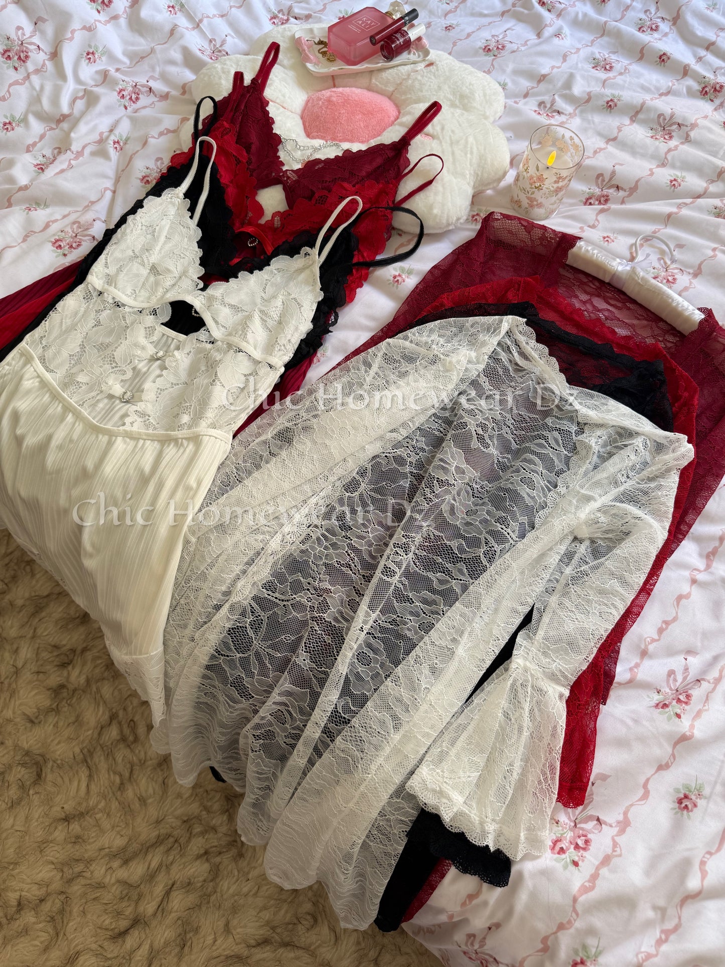 Ensemble Combishort & kimono en dentelle