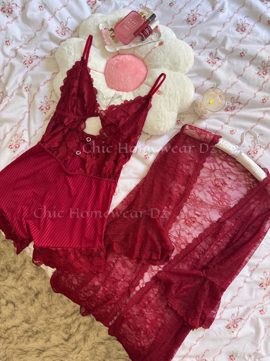 Ensemble Combishort & kimono en dentelle