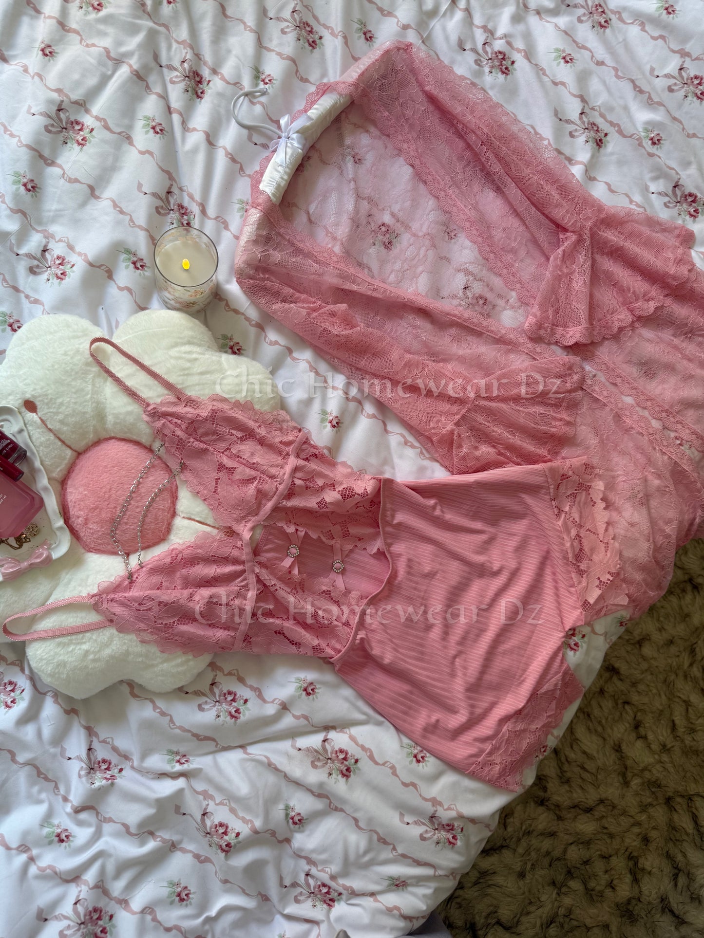 Ensemble Combishort & kimono en dentelle